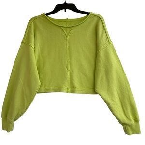 Aerie Neon Lime Green Cropped Crewneck Sweatshirt